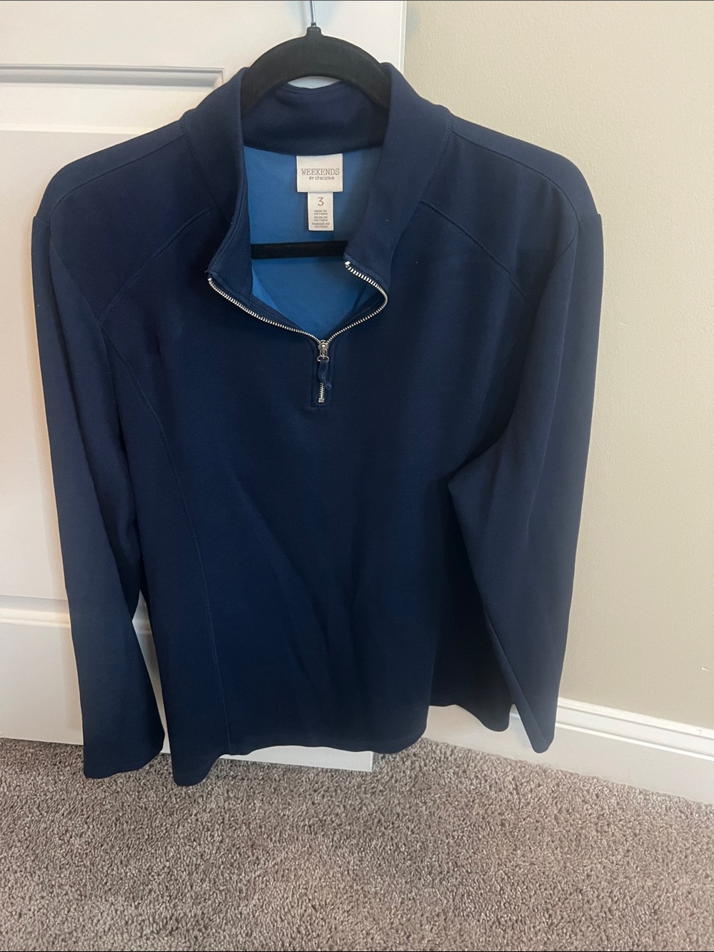 Chico’s Weekends Navy 1/4 Zip Pullover – Size 3